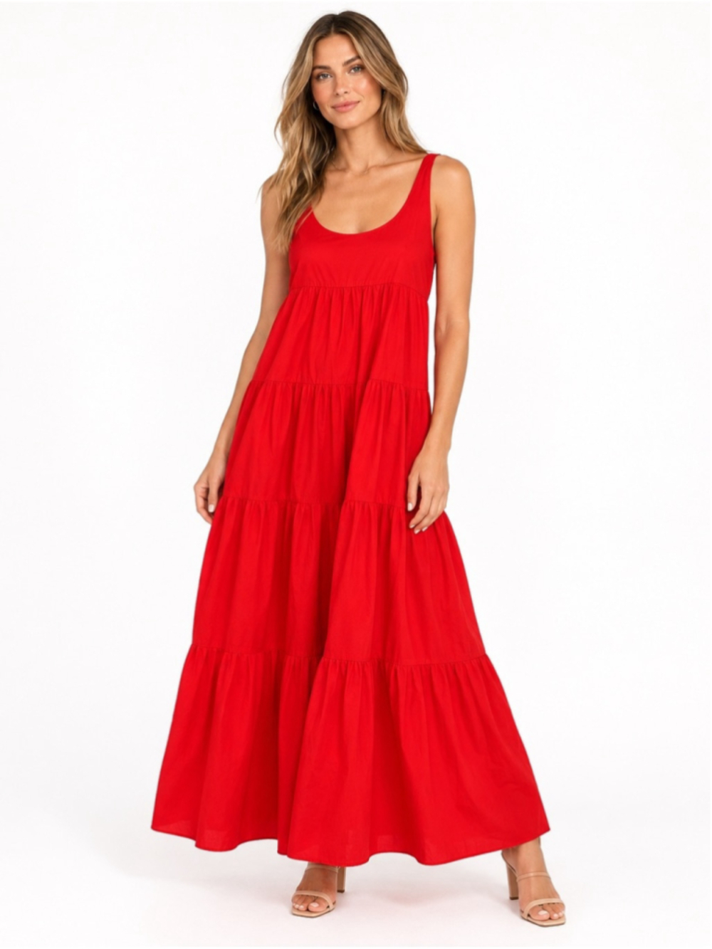 Michael Michael Kors Red Tiered Maxi Dress Large Red Sleeveless Tiered Maxi Dres